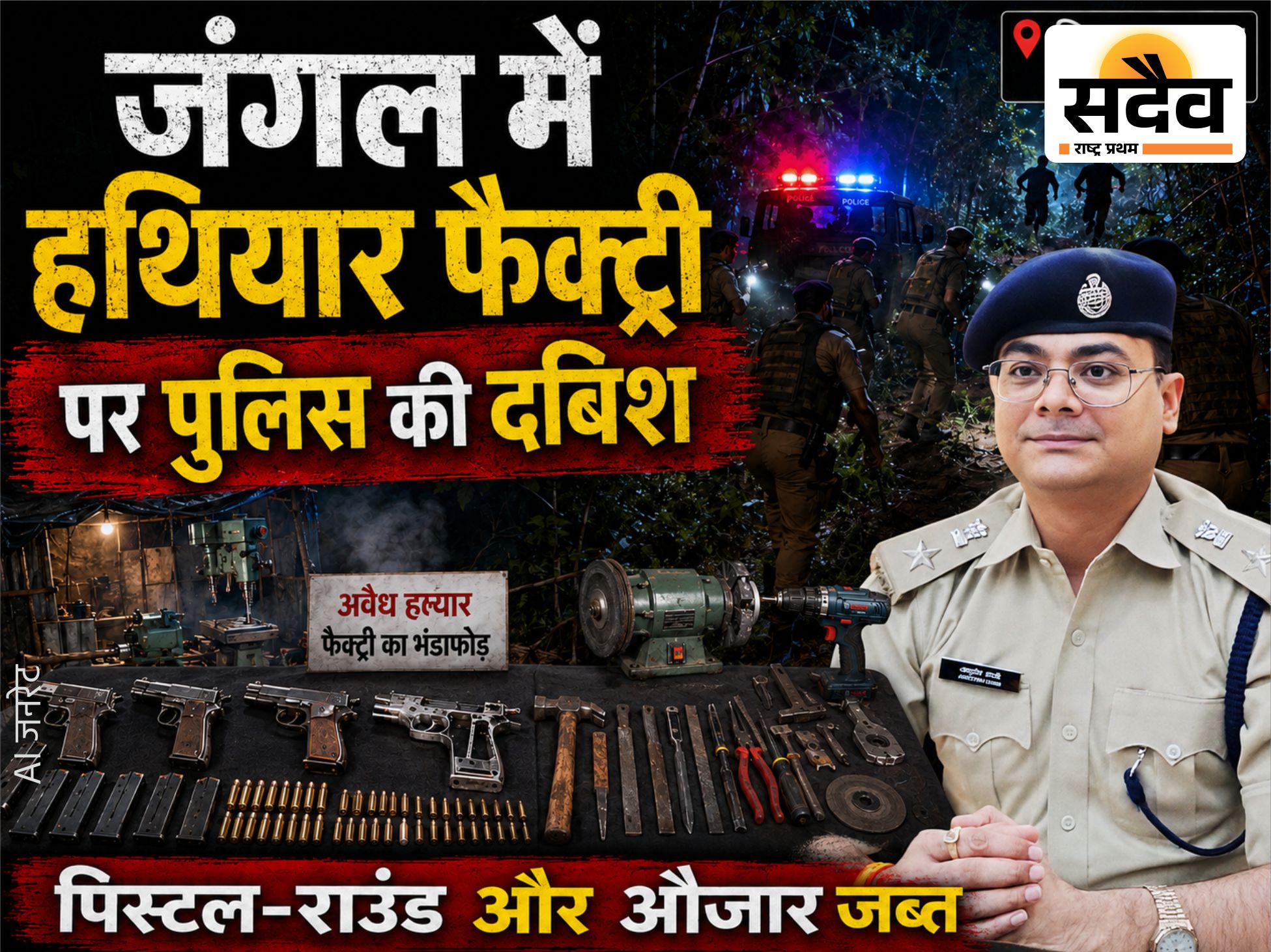 बुरहानपुर पुलिस ने पाचोरी के जंगल में अवैध हथियार फैक्ट्री से सामग्री जब्त की