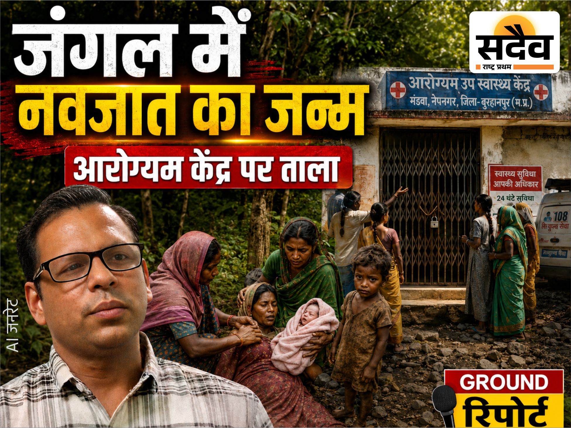 मांडवा में जंगल में प्रसव के बाद आरोग्यम केंद्र बंद मिलने पर ग्रामीणों में आक्रोश