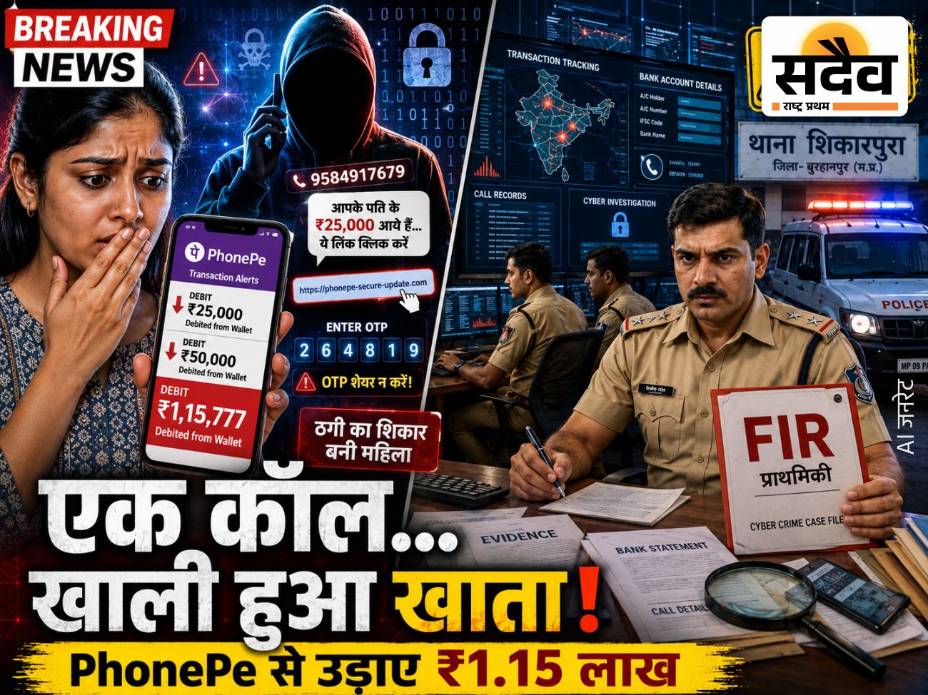 फोनपे पर फर्जी लिंक भेजकर महिला से 1.15 लाख रुपए की साइबर ठगी, शिकारपुरा पुलिस ने दर्ज किया मामला