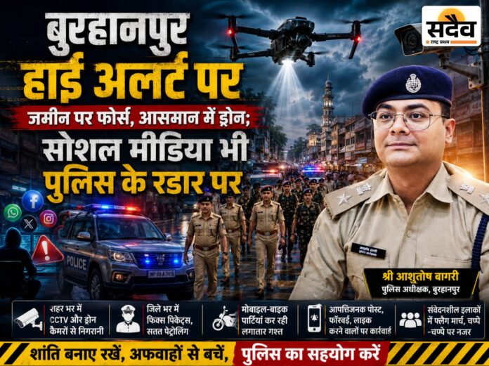 बुरहानपुर में ईद मिलादुन्नबी को लेकर पुलिस फ्लैग मार्च और ड्रोन CCTV से निगरानी