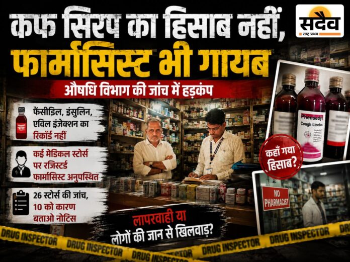 बुरहानपुर में मेडिकल स्टोर्स की जांच, कफ सिरप और इंजेक्शन का रिकॉर्ड नहीं मिलने पर कार्रवाई