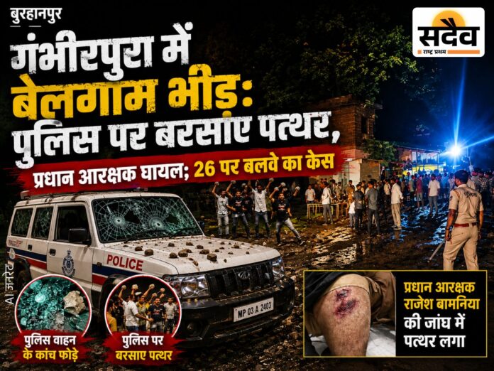गंभीरपुरा में पुलिस पर पथराव, प्रधान आरक्षक घायल और पुलिस वाहन में तोड़फोड़