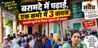 रिजल्ट सुधारने निकलीं DEO, एक कमरे में मिलीं 3 कक्षाएं: आधार सेंटर को दे दिया कमरा, बरामदे में पढ़ रहे बच्चे बुरहानपुर खैराती बाजार सरकारी स्कूल में बरामदे में पढ़ते बच्चे और DEO रोहिणी पंवार
