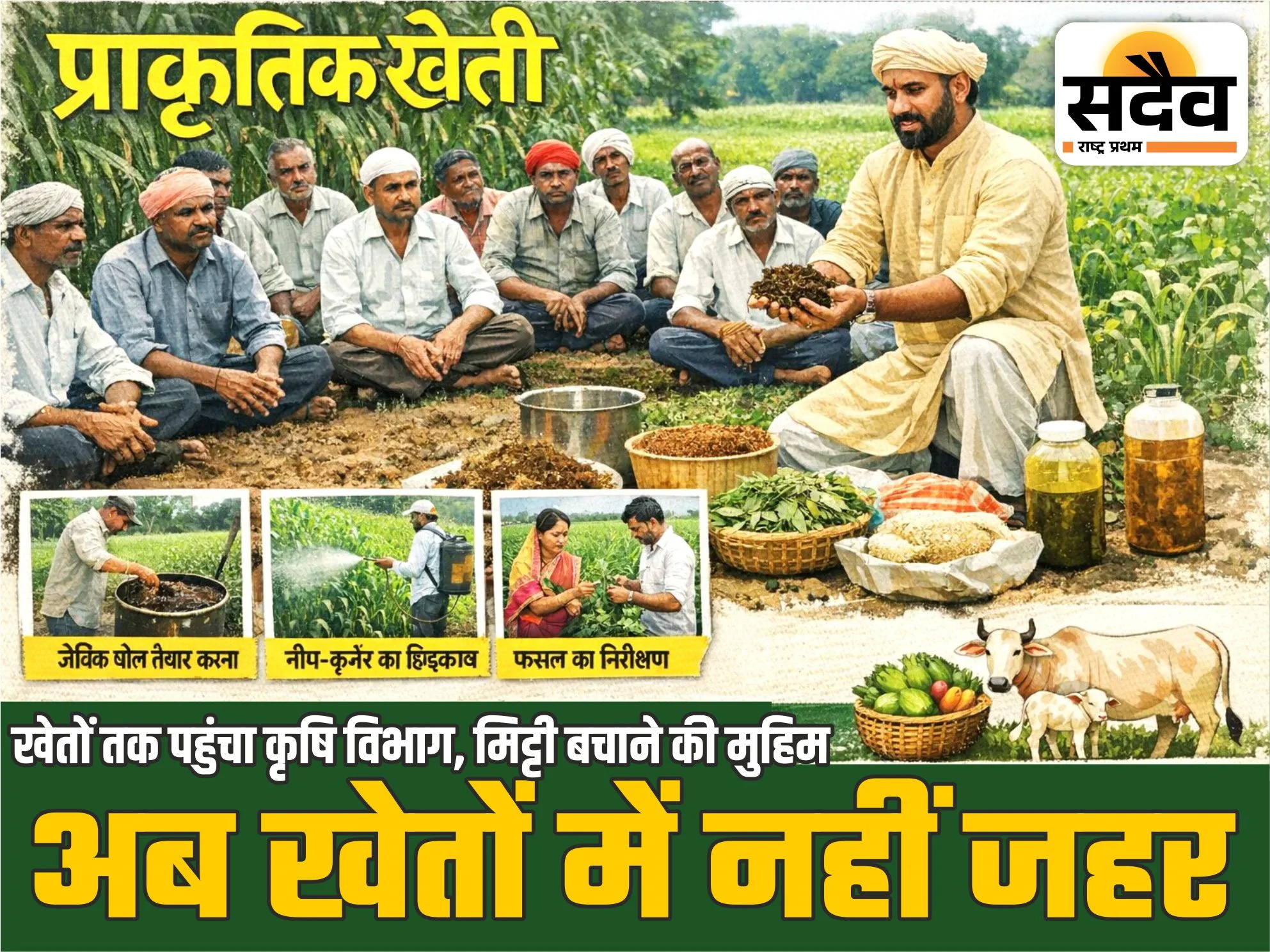 बुरहानपुर जिले में किसानों को प्राकृतिक खेती का प्रशिक्षण देते कृषि विभाग के अधिकारी