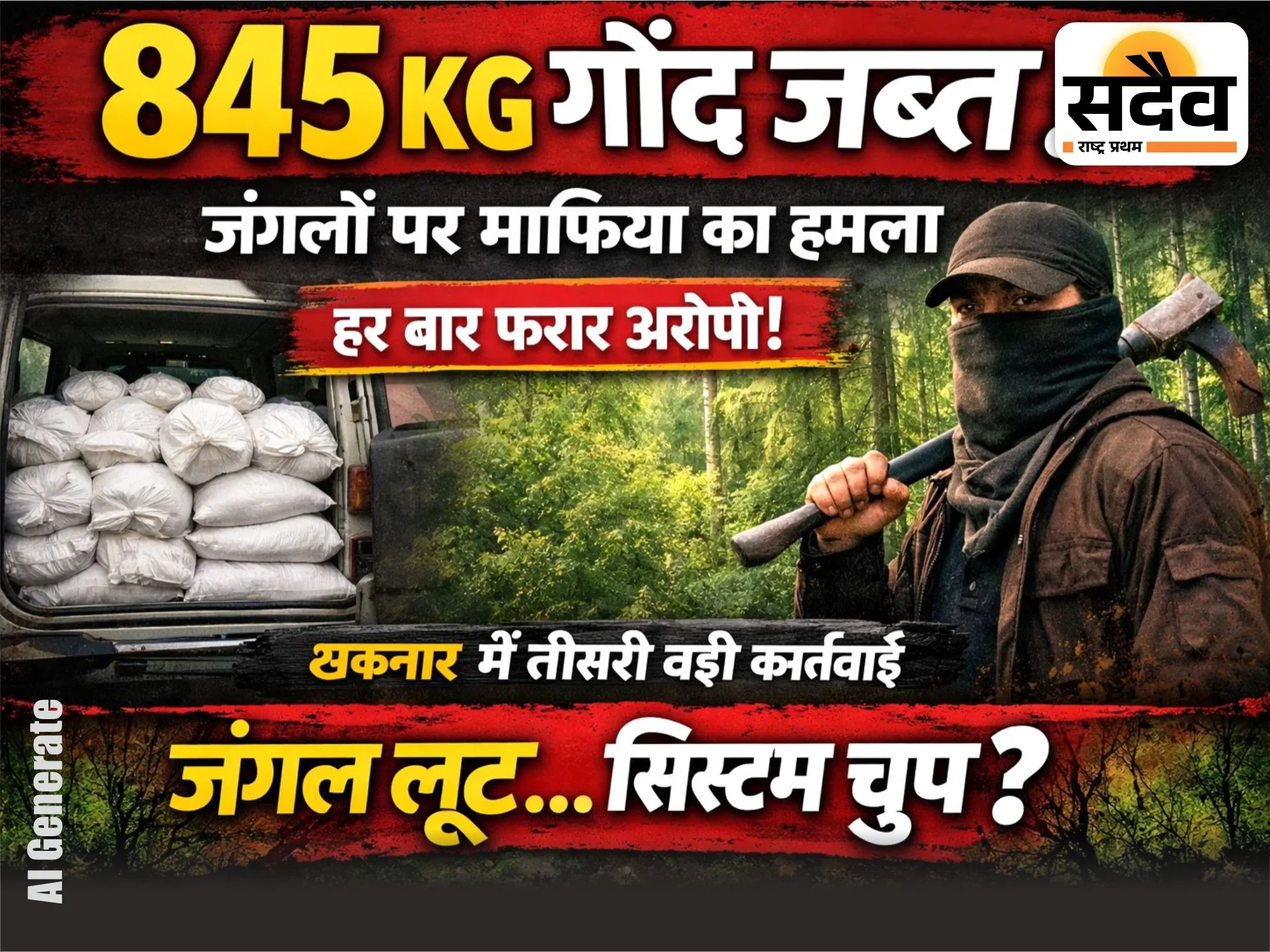 बुरहानपुर के खकनार में 845 किलो सलई गोंद जब्त, लेकिन तस्कर फरार। 3 दिन में तीसरी कार्रवाई के बाद भी अवैध गोंद तस्करी जारी।