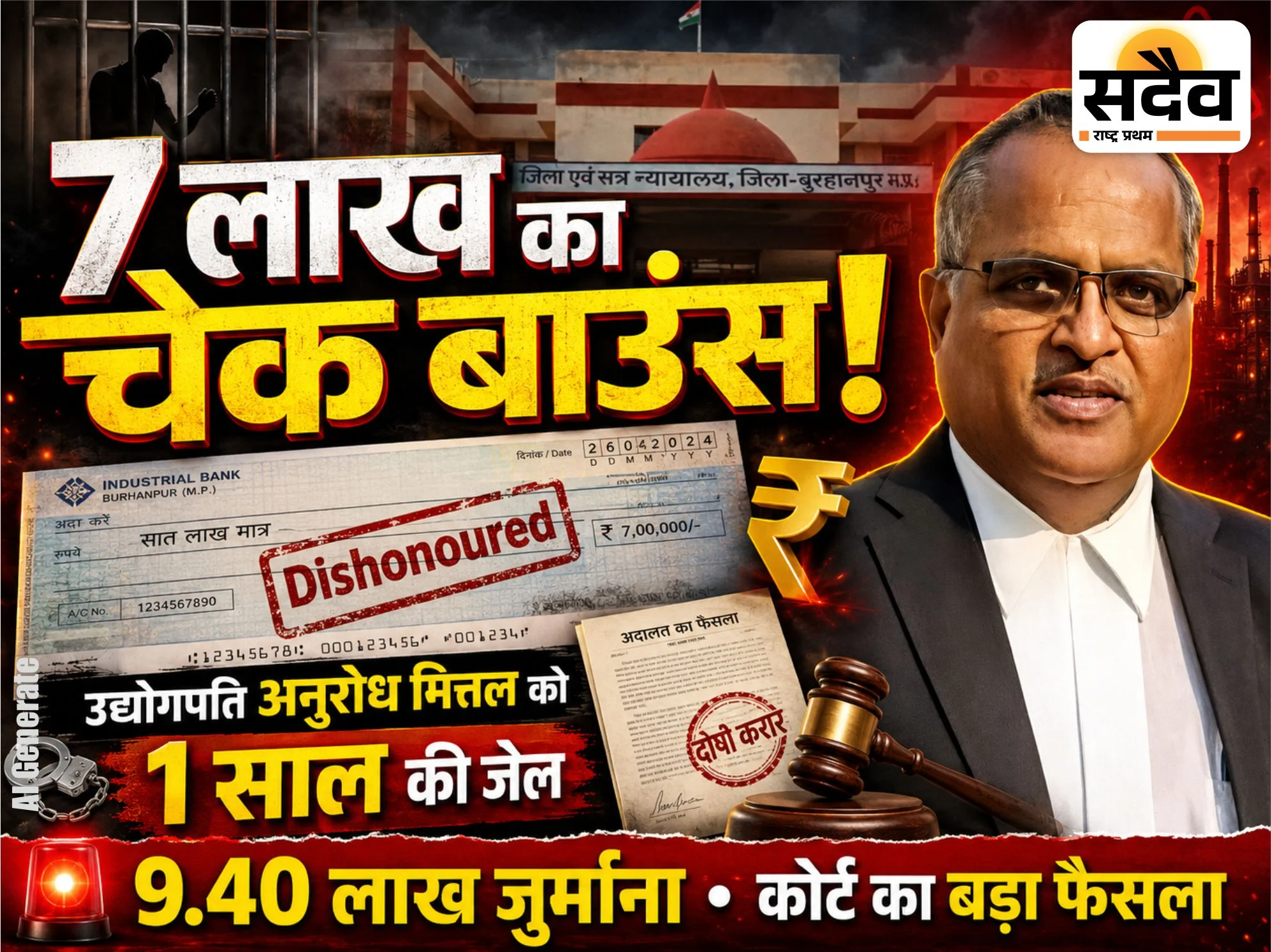 लाख के चेक अनादरण में अनुरोध मित्तल को 1 साल सजा, 9.40 लाख जुर्माना