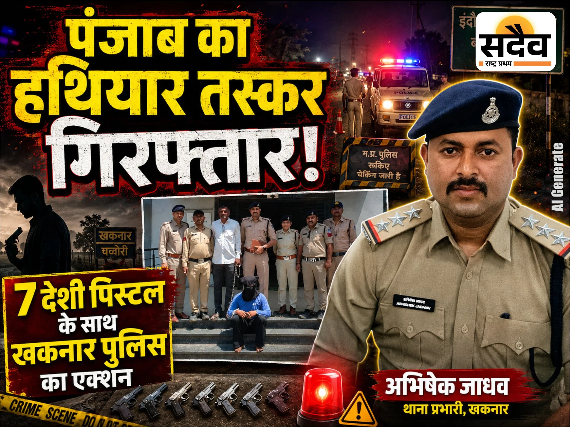 खकनार पुलिस ने पंजाब निवासी हथियार तस्कर से 7 देशी पिस्टल जब्त की