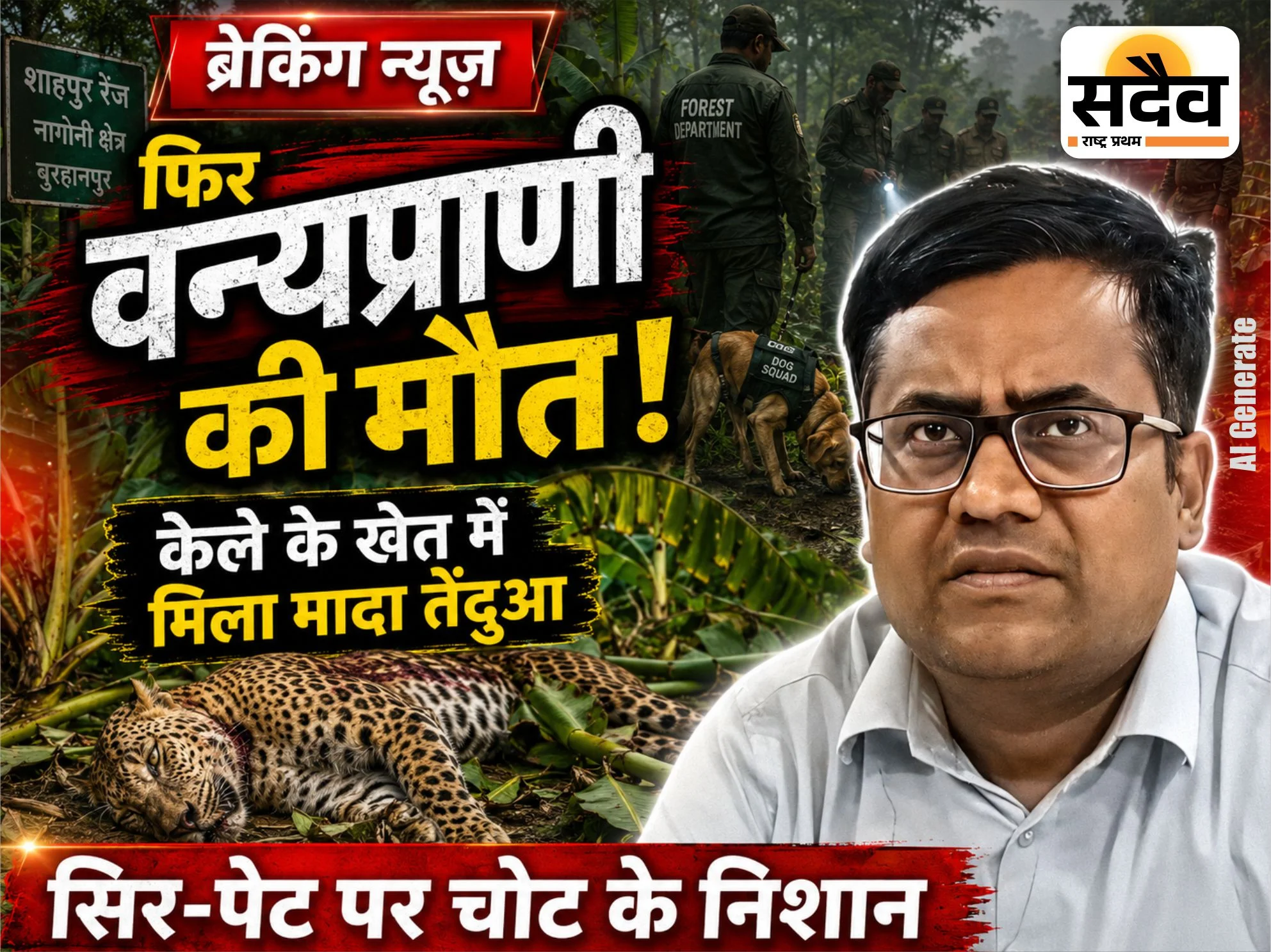 बुरहानपुर में फिर वन्यप्राणी की मौत: केले के खेत में मिला मादा तेंदुए का शव
