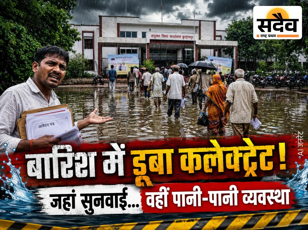बुरहानपुर कलेक्ट्रेट में जलभराव, बारिश में व्यवस्था पानी-पानी