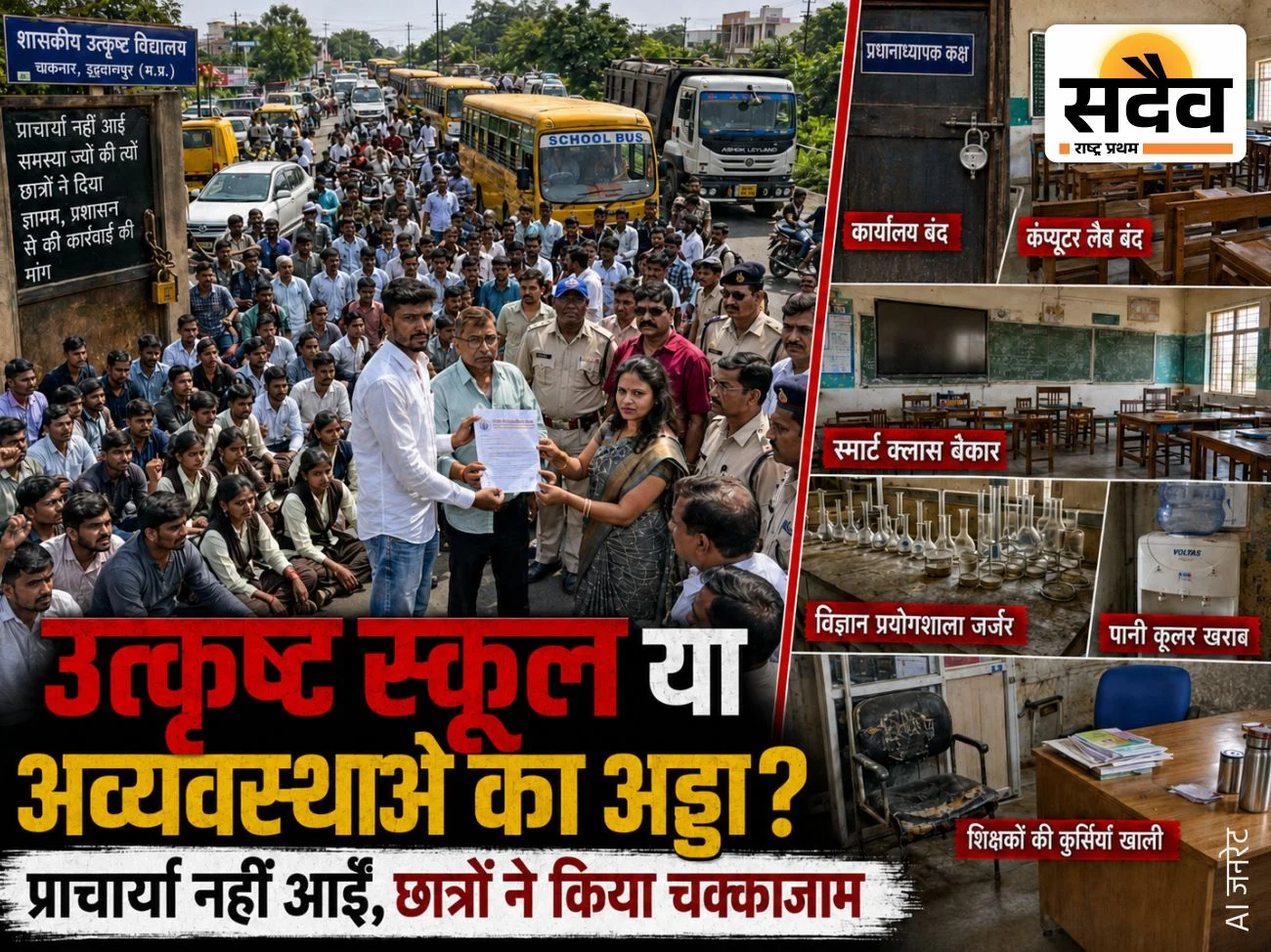 खकनार उत्कृष्ट विद्यालय के सामने अव्यवस्थाओं को लेकर प्रदर्शन करते एबीवीपी कार्यकर्ता और छात्र