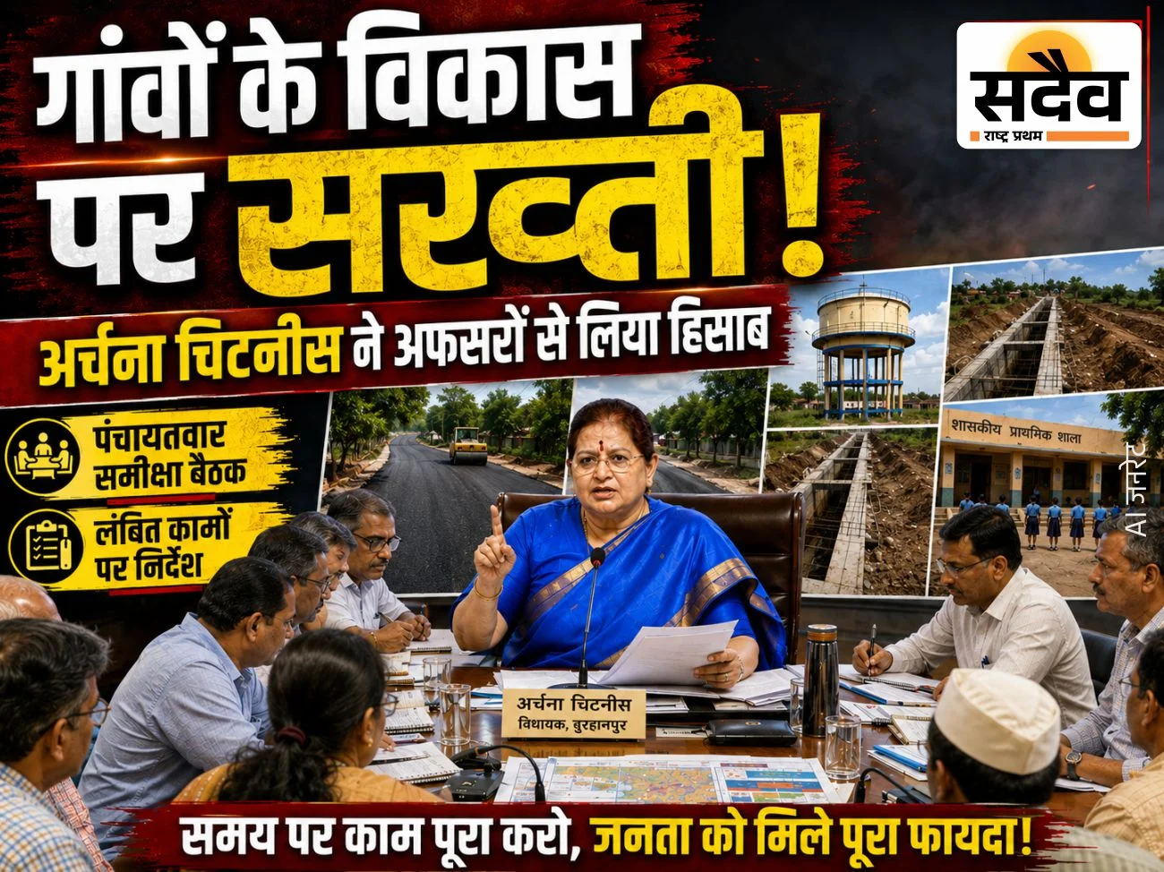 बुरहानपुर में अर्चना चिटनीस पंचायतवार समीक्षा बैठक लेते हुए