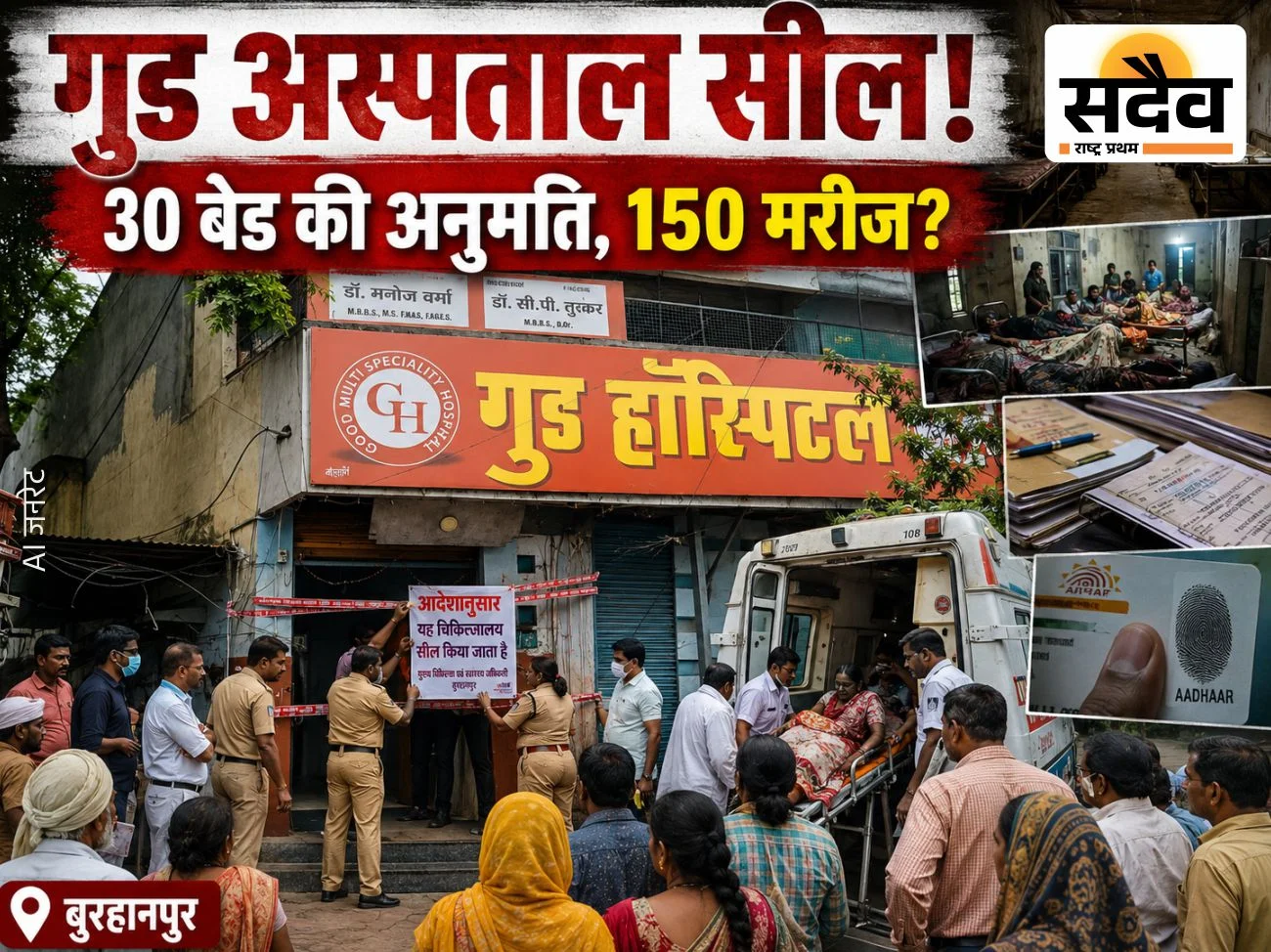 बुरहानपुर में अनियमितताओं के कारण गुड हॉस्पिटल सील करते स्वास्थ्य विभाग की टीम