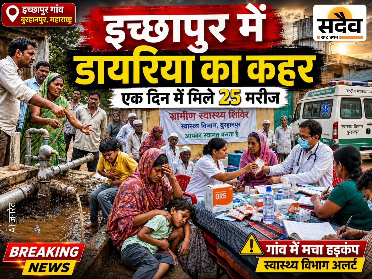 इच्छापुर गांव में डायरिया मरीजों की जांच करता स्वास्थ्य विभाग