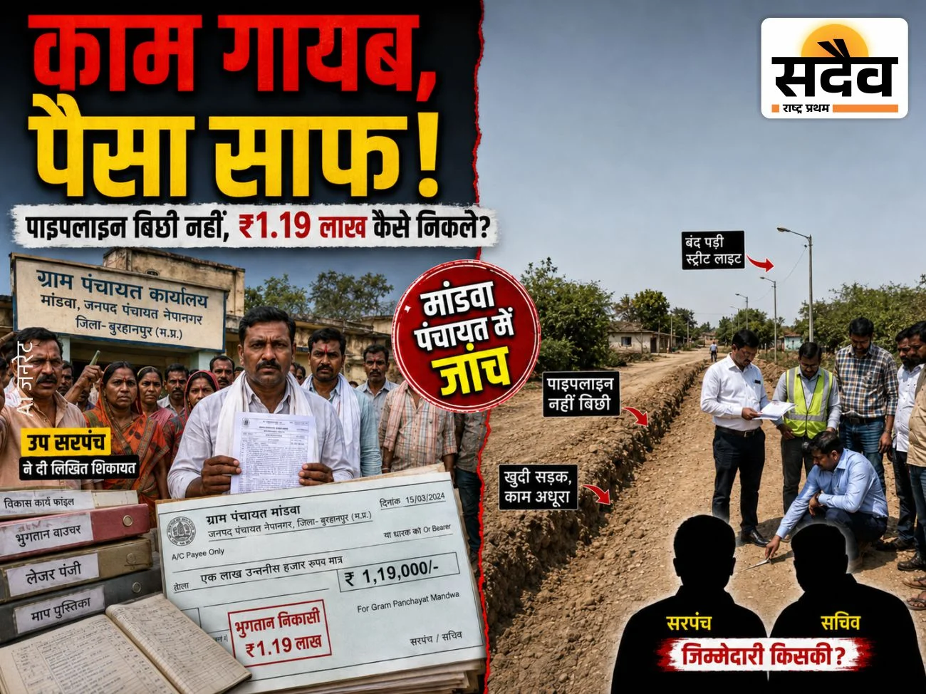 मांडवा ग्राम पंचायत में पाइपलाइन और सामग्री खरीदी घोटाले की जांच